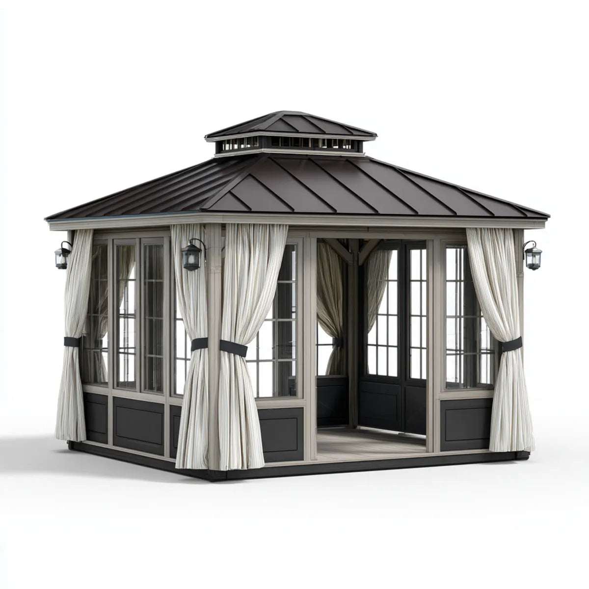 Altana lub pergola, Pawilon ogrodowy z twardym dachem antracyt szary 400 x 400 x 330 cm aluminium szkło prostokątne