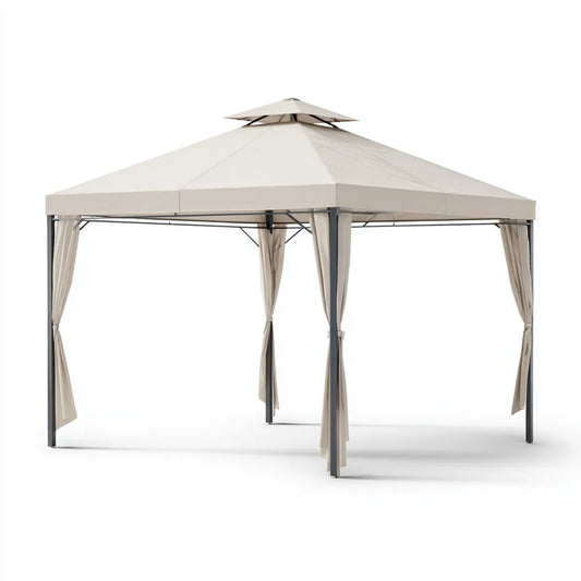 Altana lub pergola, Pawilon z bocznymi częściami beżowymi 300 x 300 x 265 cm stalowy kwadrat poliestrowy
